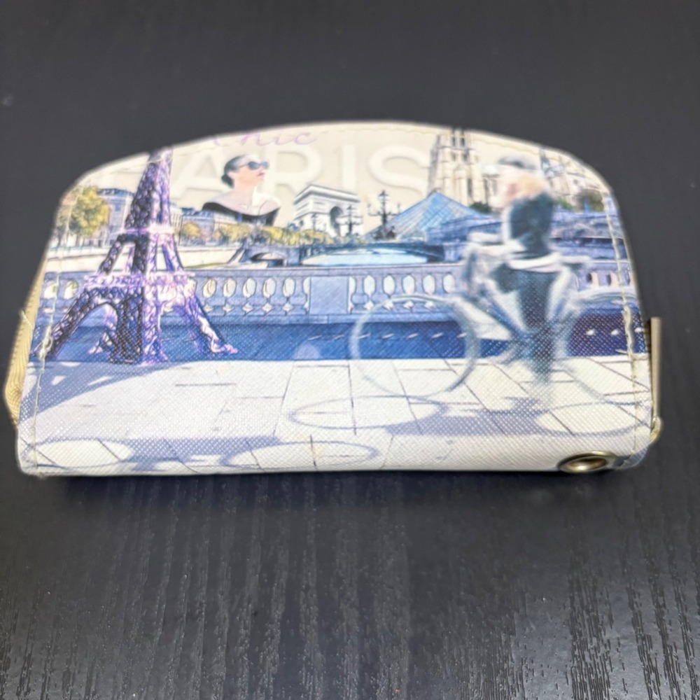 Paris Eiffel Tower Chic Zip Around Wallet Travel Coin Purse Blue Tan